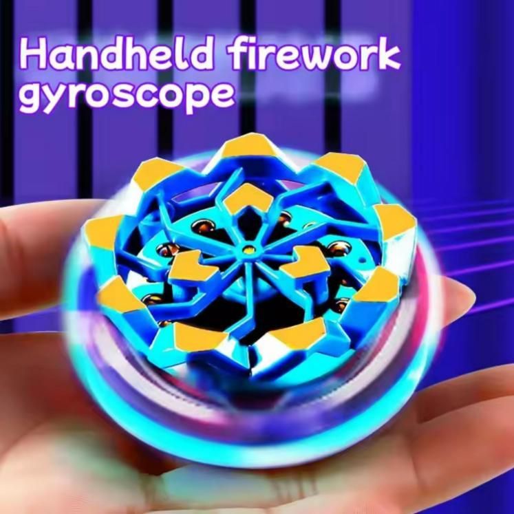Colorful handheld gyroscope toy for kids featuring a firework design with spinning action