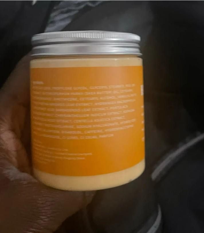 Fupei2-e5 premium body care hot cream in a clear jar with orange label for soothing skin treatment