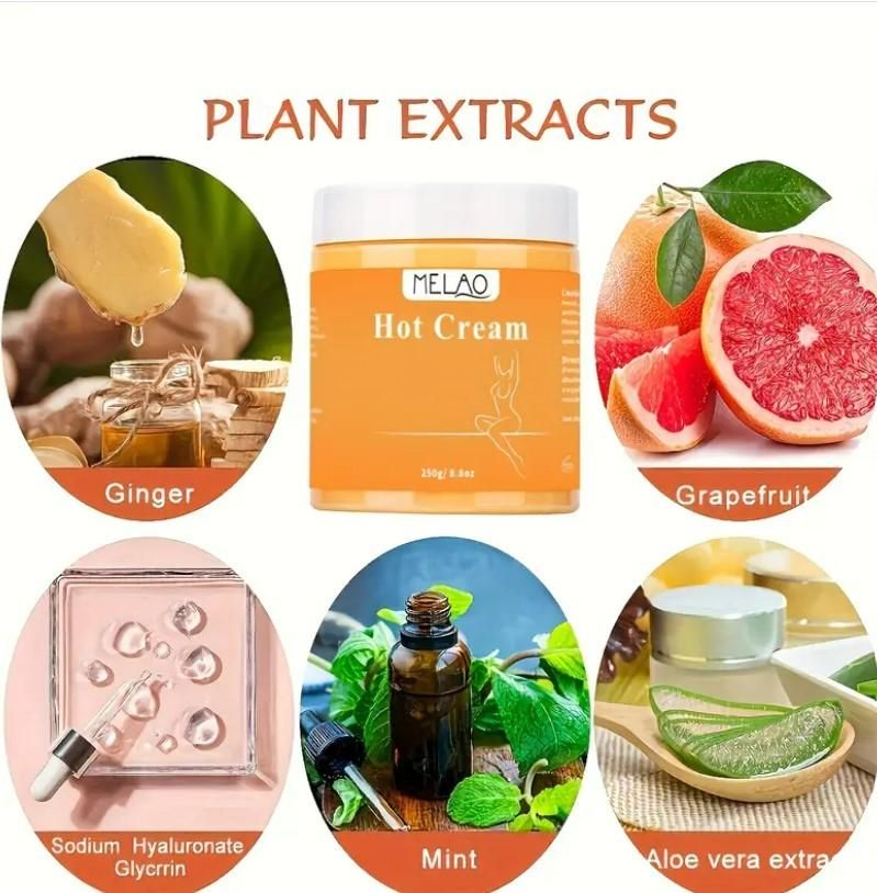 Melao Premium Body Care Hot Cream with plant extracts like ginger and grapefruit for soothing relief