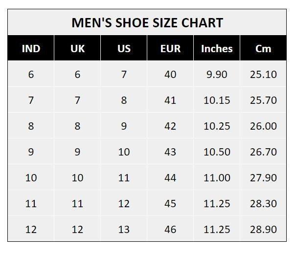 Size chart for men's luxury driving shoes men with UK, US, and Euro measurements