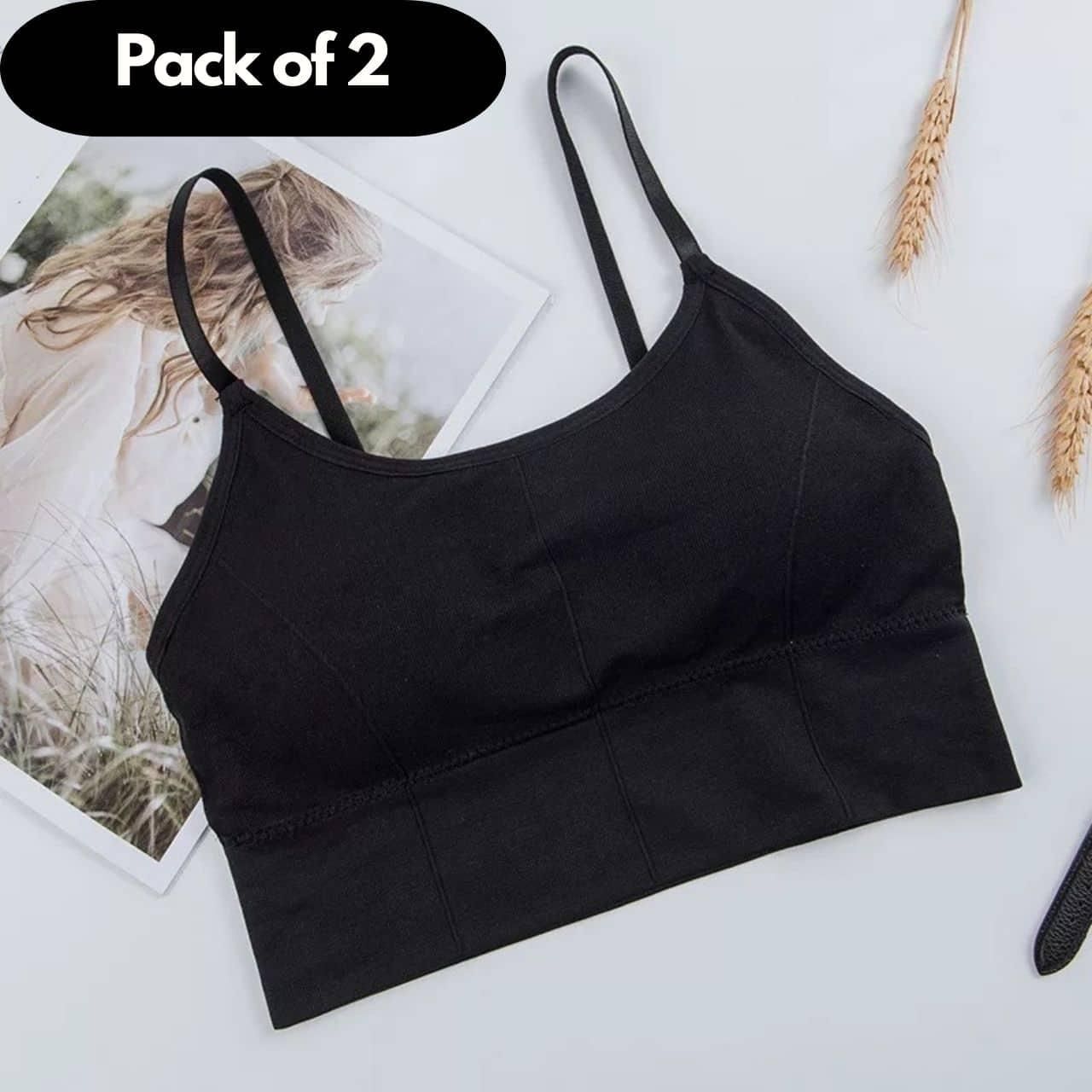 Black seamless padded bra pack of 2 with adjustable straps for comfort and support