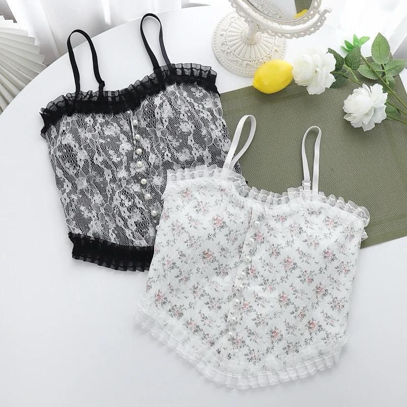 Fupei2-E5 seamless padded fancy bra set in black and white floral lace design with adjustable straps