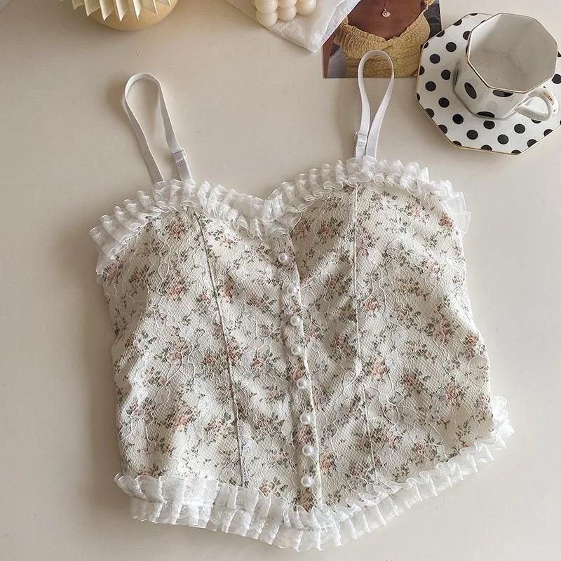 Elegant floral seamless padded fancy bra with ruffle trim and button detailing from fupei2-e5