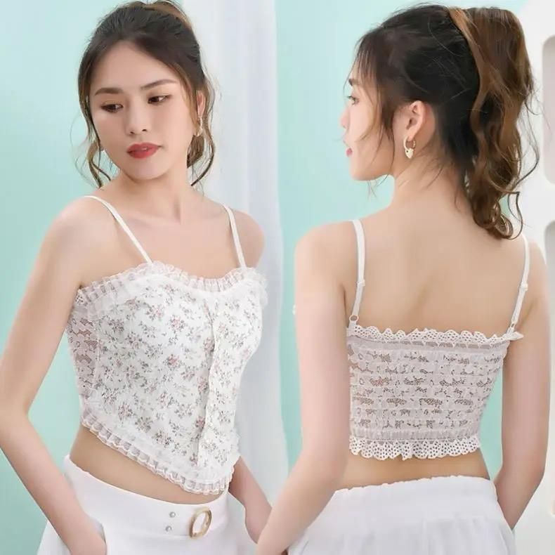 Seamless padded fancy bra in white with delicate lace detailing and floral print design