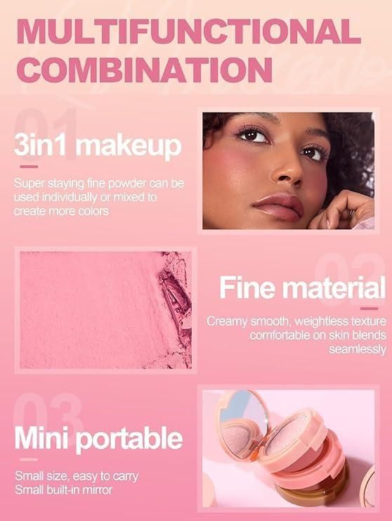 Fupei2-e5 3 in 1 face blusher in pink with fine texture for versatile makeup options