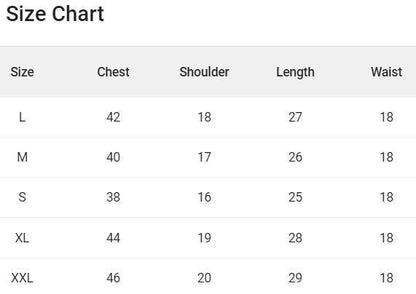 Size chart for casual cotton printed hoodies with measurements for L, M, S, XL, and XXL sizes