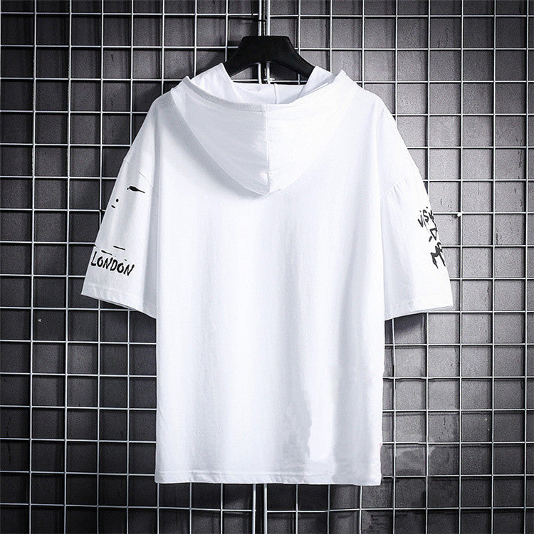 Stylish casual cotton printed hoodies in white with short sleeves and graphic details