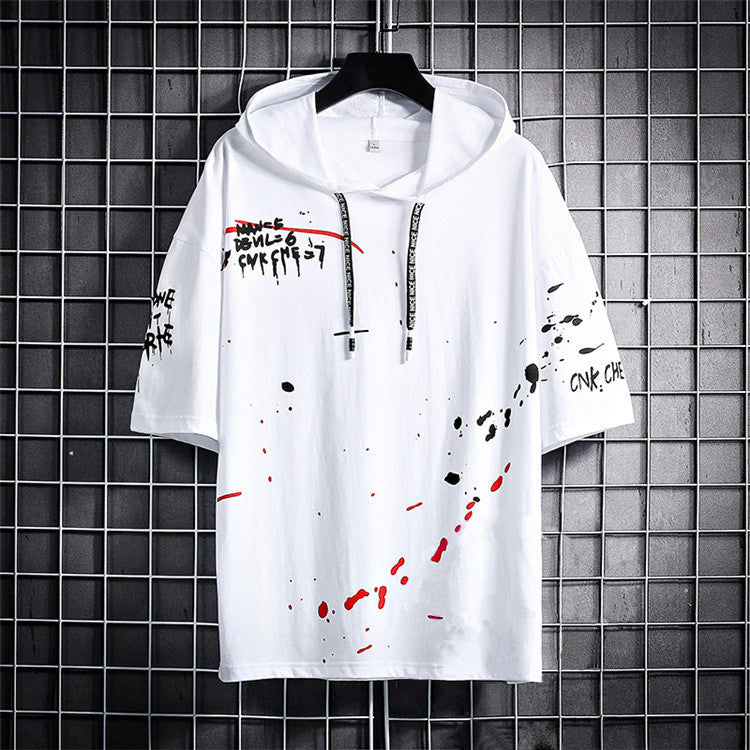 White casual cotton printed hoodies featuring abstract splatter design and a relaxed fit