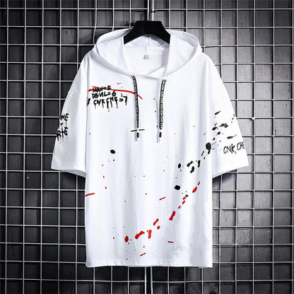 White casual cotton printed hoodies featuring abstract splatter design and a relaxed fit