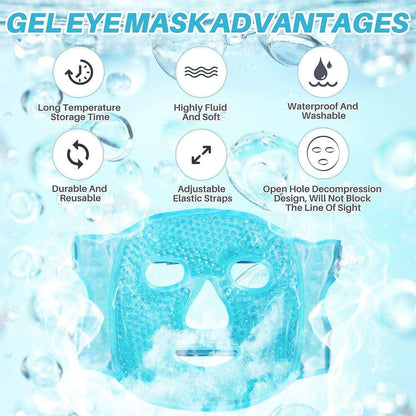 Cooling gel face mask with adjustable straps, waterproof design, and reusable material for comfort and convenience