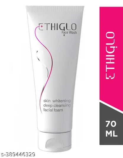 Ethi-Glo face wash tube for skin whitening, deep cleansing facial foam, 70 mL packaging