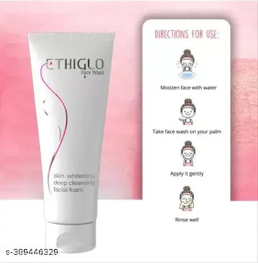 Ethi-Glo face wash tube for skin whitening and deep cleansing with usage directions
