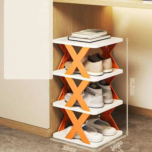 Space-saving foldable shoe rack with four tiers for organized shoe storage in any room