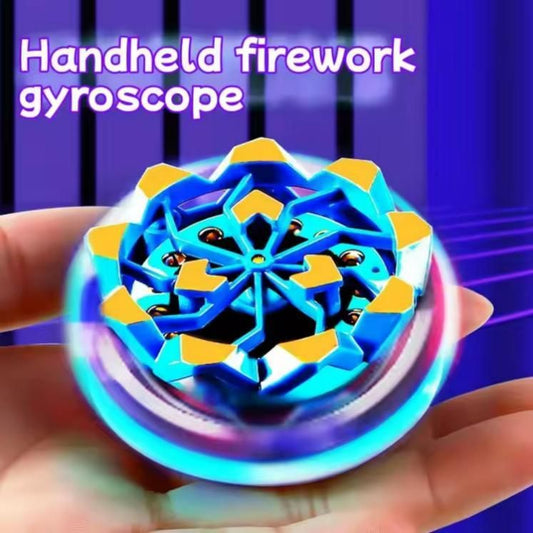 Colorful handheld gyroscope toy for kids featuring a firework design with spinning action