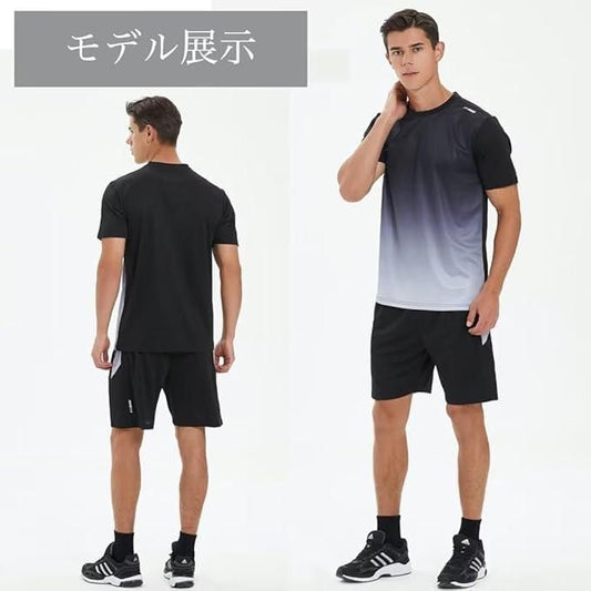 Luxury men's jersey set with gradient design, featuring a short-sleeve top and shorts for comfortable workouts