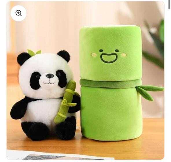Luxury panda plush toy set with a cute panda holding bamboo and a green rolling toy