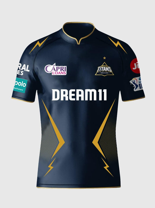 Men's graphic print t-shirt featuring a sleek black design with lightning details and sponsor logos