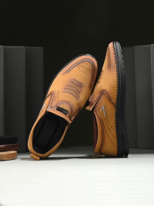 Men's trendy casual shoes in brown leather with stylish detailing and comfortable design