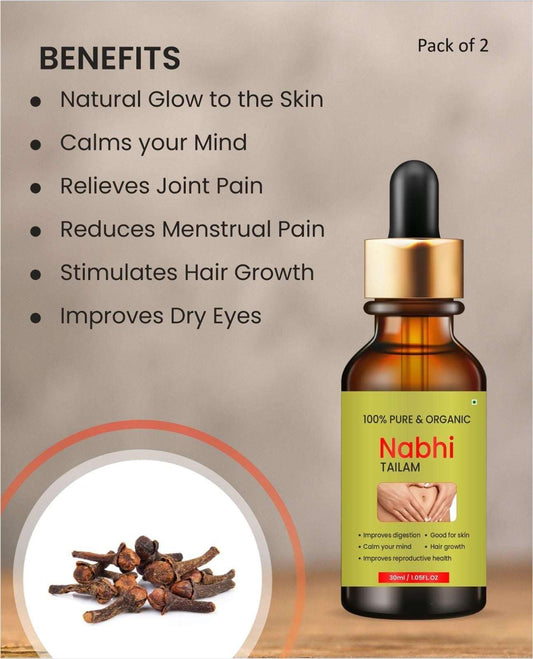 Nabhi Tailam Ayurvedic belly relief oil in a dropper bottle with benefits for skin and pain relief