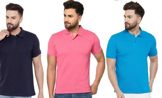 Half sleeve polo shirt pack in navy, pink, and blue colors for stylish casual wear