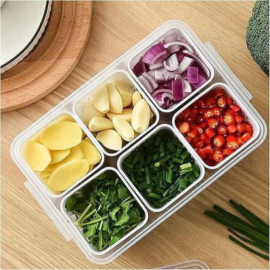 Premium food storage box with compartments for organizing sliced vegetables and herbs
