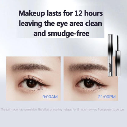 Before and after photos showcasing the premium iron brush mascara for 12-hour smudge-free wear