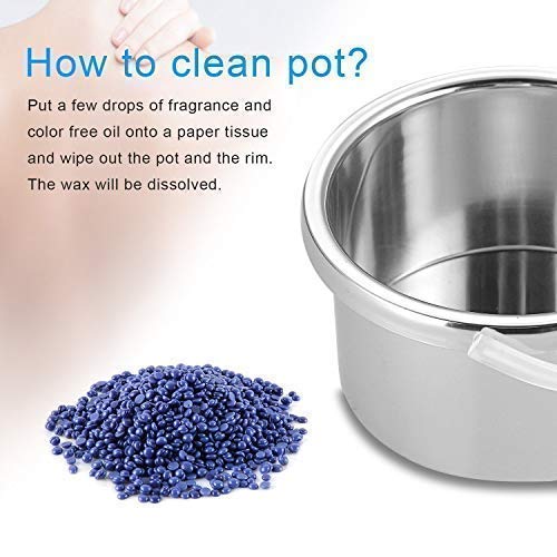 Instructions for cleaning a pot with Pro Wax 100 Heater and blue wax beads for scented warmers