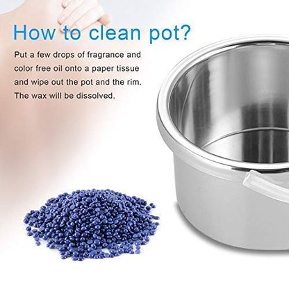 Instructions for cleaning a pot with Pro Wax 100 Heater and blue wax beads for scented warmers