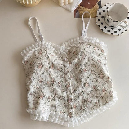 Elegant floral seamless padded fancy bra with ruffle trim and button detailing from fupei2-e5