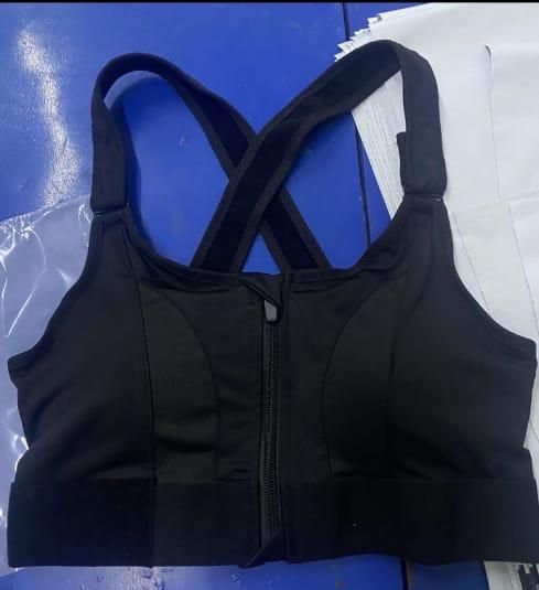 Black zip-up high impact sports bra women with cross-back straps for maximum support