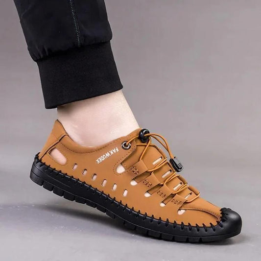 Stylish men's casual shoes in tan color featuring breathable design and comfortable fit