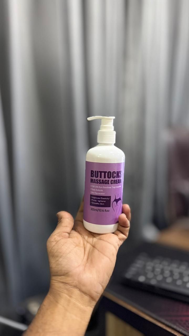 Buttock firming massage cream in a white bottle with a pump dispenser for enhancing skin firmness
