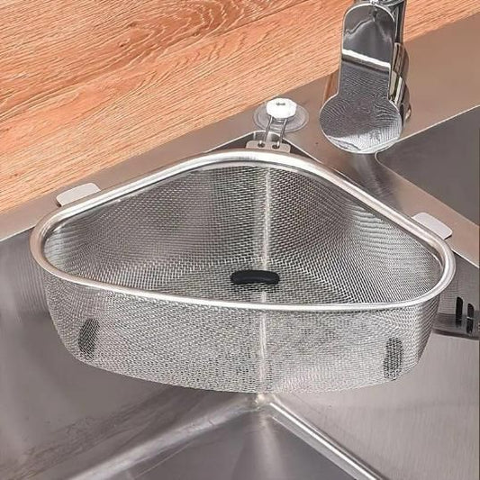 Triangle kitchen sink basket in stainless steel for effective drainage and food catchment