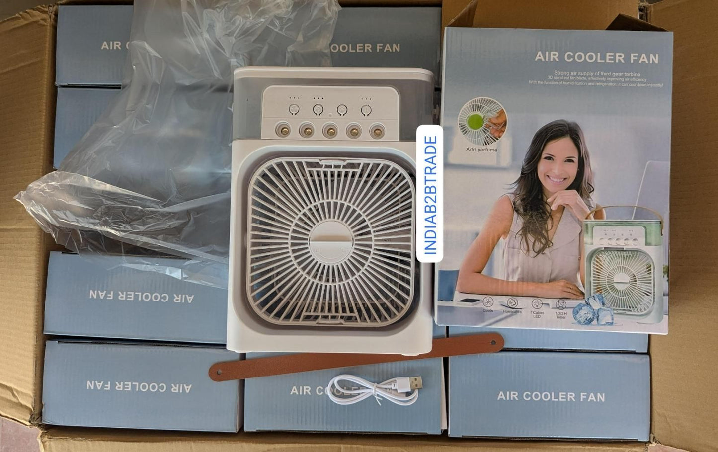 USB electric fan in a stylish design with adjustable speed and a convenient power cord for easy use