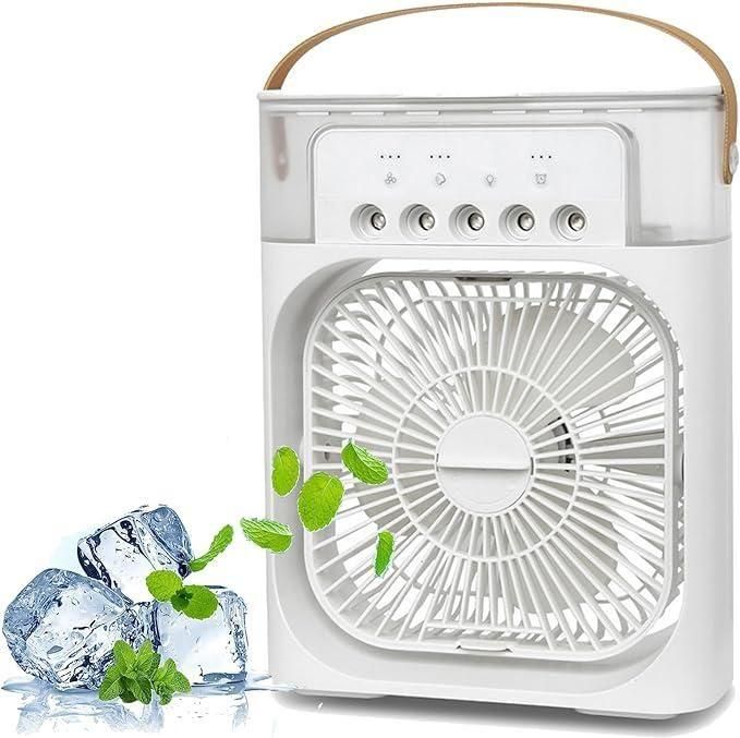 USB electric fan with a modern design, ice cubes, and mint leaves for a refreshing breeze