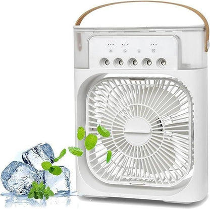 USB electric fan with a modern design, ice cubes, and mint leaves for a refreshing breeze
