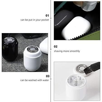 Compact electric shaving machine in black and white, designed for smooth shaving and easy cleaning