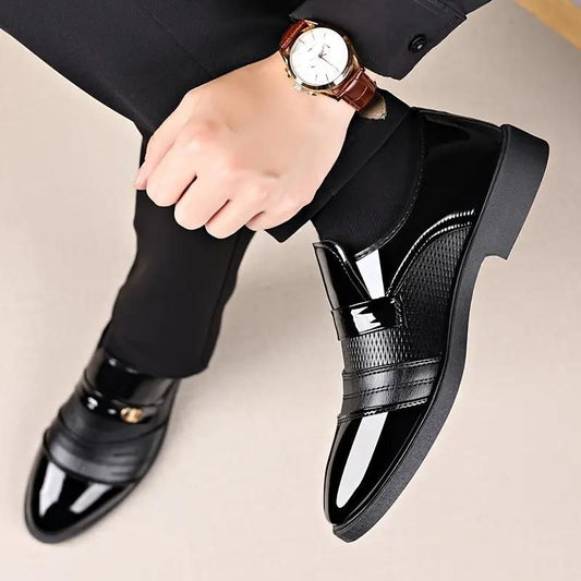 Men's formal shoes in sleek black leather with stylish design for elegant occasions