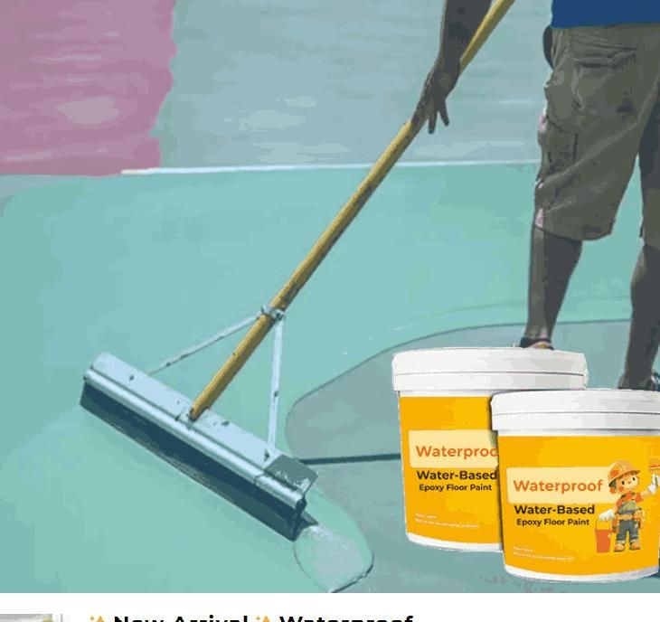 Person applying waterproof epoxy floor paint with a roller for durable and protective flooring