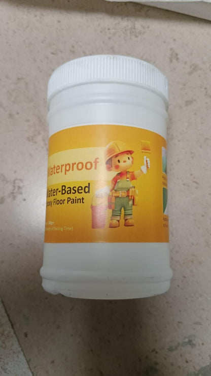 Fupei2-E5 waterproof epoxy floor paint in a white container with child-friendly design