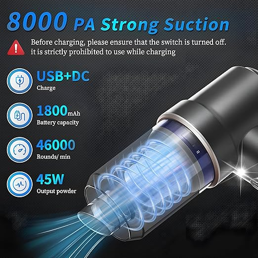Wireless air duster vacuum with 8000 PA strong suction and 1800 mAh battery for powerful cleaning