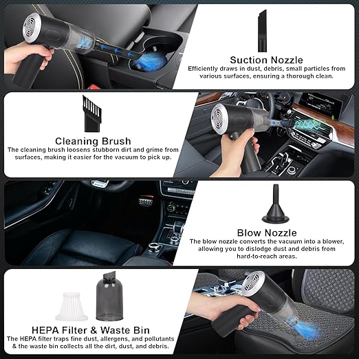 Wireless air duster vacuum with attachments for cleaning surfaces and removing debris from hard-to-reach areas