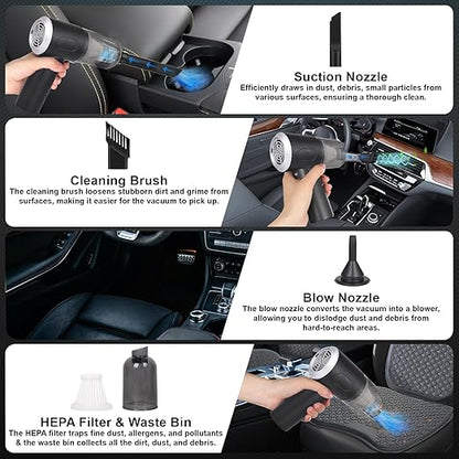 Wireless air duster vacuum with attachments for cleaning surfaces and removing debris from hard-to-reach areas