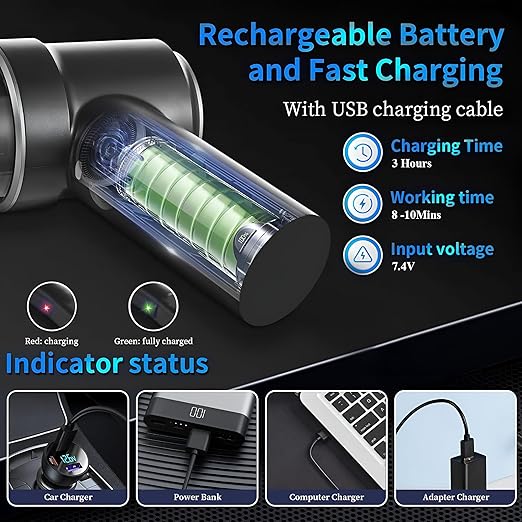 Wireless air duster vacuum with rechargeable battery and fast charging features for efficient cleaning